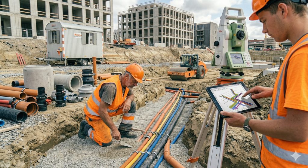Engelbach udfører kloakarbejde på byggeplads